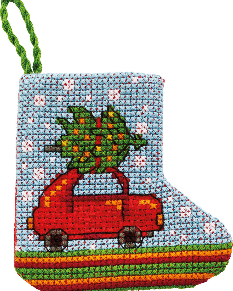 Julebil Lille Julestok – Broderikit (7 x 7 cm)