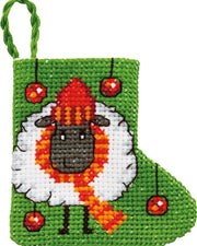 Fåret Lille Julestok – Broderikit (7 x 7 cm)