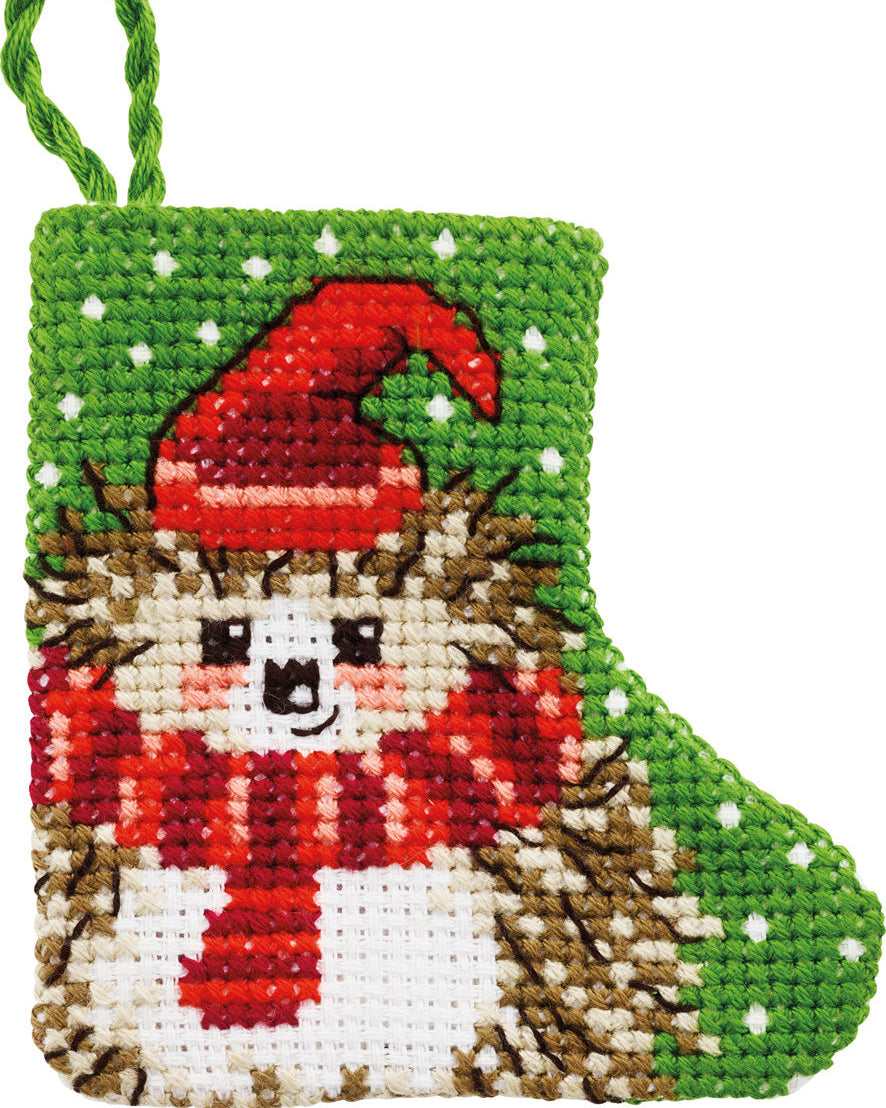 Pindsvin Lille Julestok – Broderikit (7 x 7 cm)