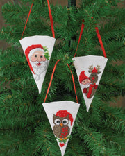 Kræmmerhuse med Nisser, Ugle & Rudolf – Broderikit (7×10 cm) 3 stk