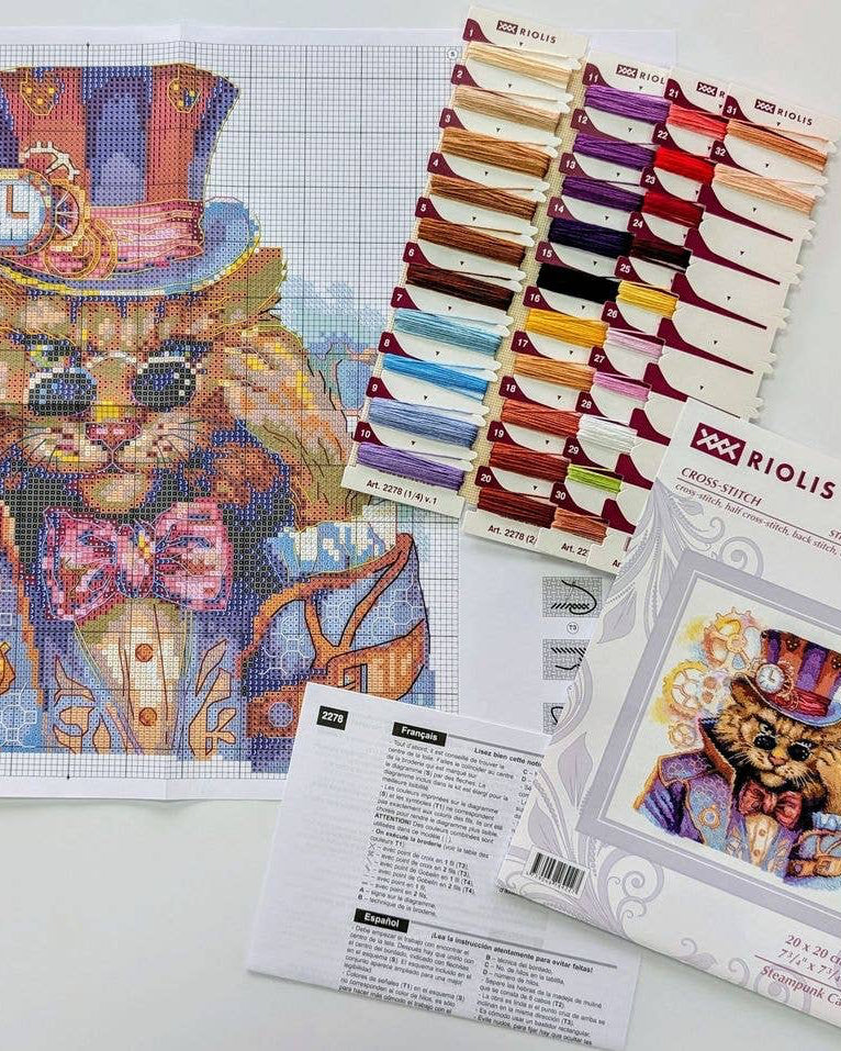 Steampunk-kat – RIOLIS Broderikit (20 x 20 cm)