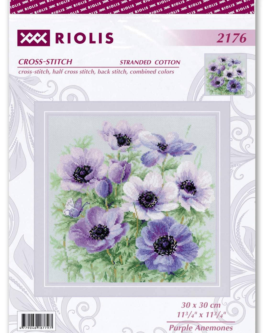 Lilla Anemoner - RIOLIS Broderikit (30 x 30 cm)