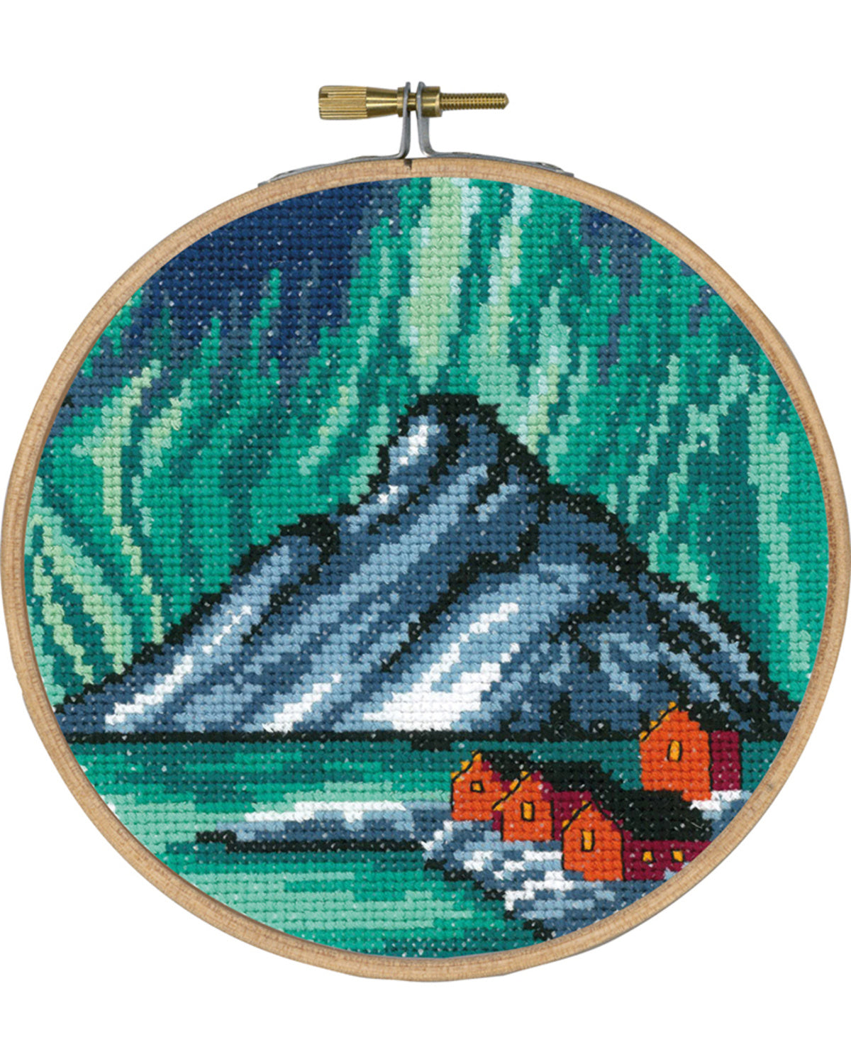 Nordlys Lofoten – Broderikit inkl. ramme (Ø 15 cm)