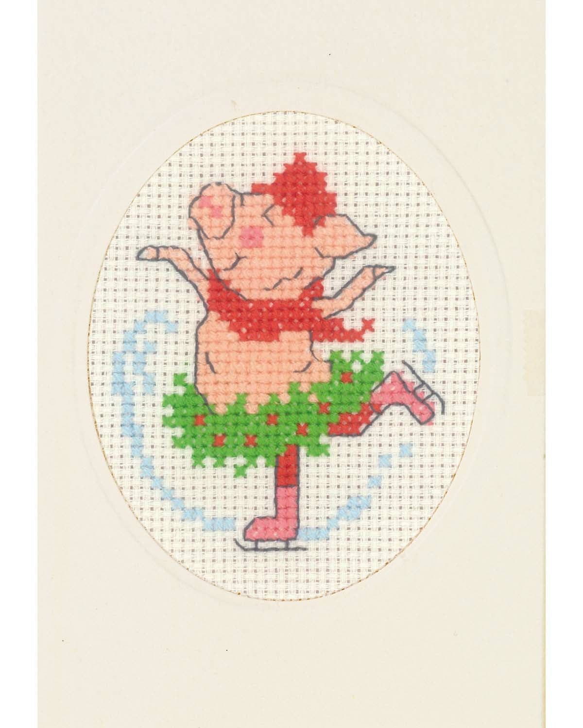Julekort Gris med kort – Broderikit (9 x 13 cm)