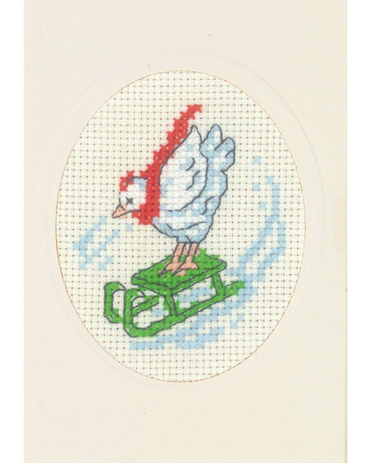 Julekort Høne med kort – Broderikit (9 x 13 cm)