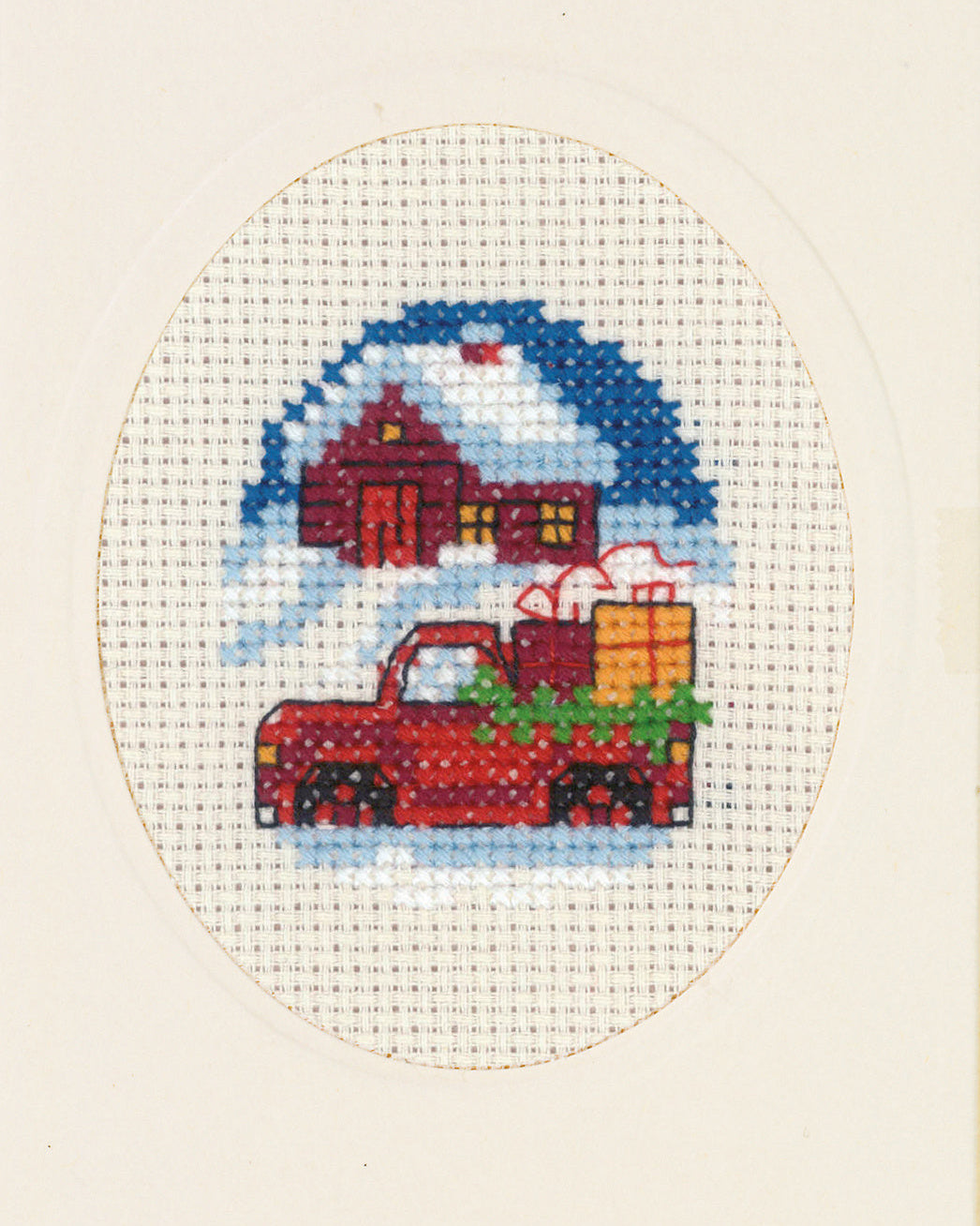 Julekort Rød Lastbil – Broderikit (9 x 13 cm)