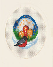 Julekort Lys & Dompap – Broderikit (9 x 13 cm)