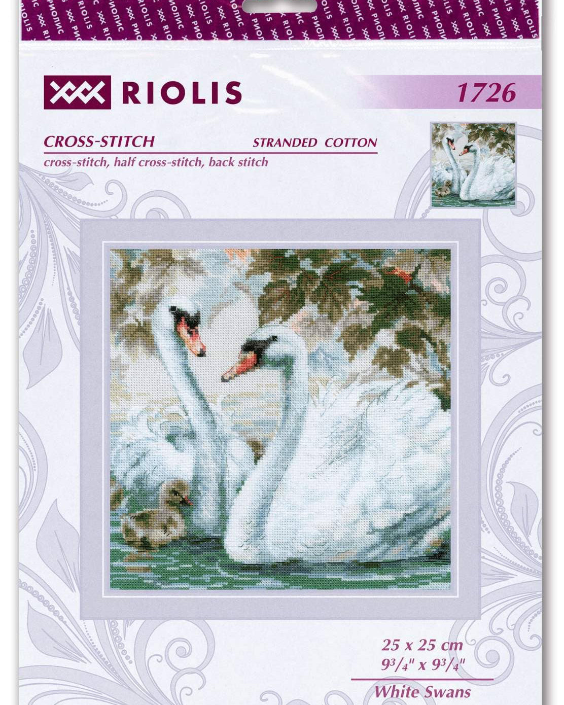 Hvide Svaner – RIOLIS Broderikit (25 x 25 cm)