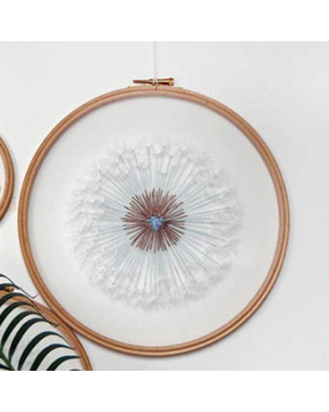 Mælkebøtte – Broderikit på Transparent Stof med Ramme (Ø18 cm)