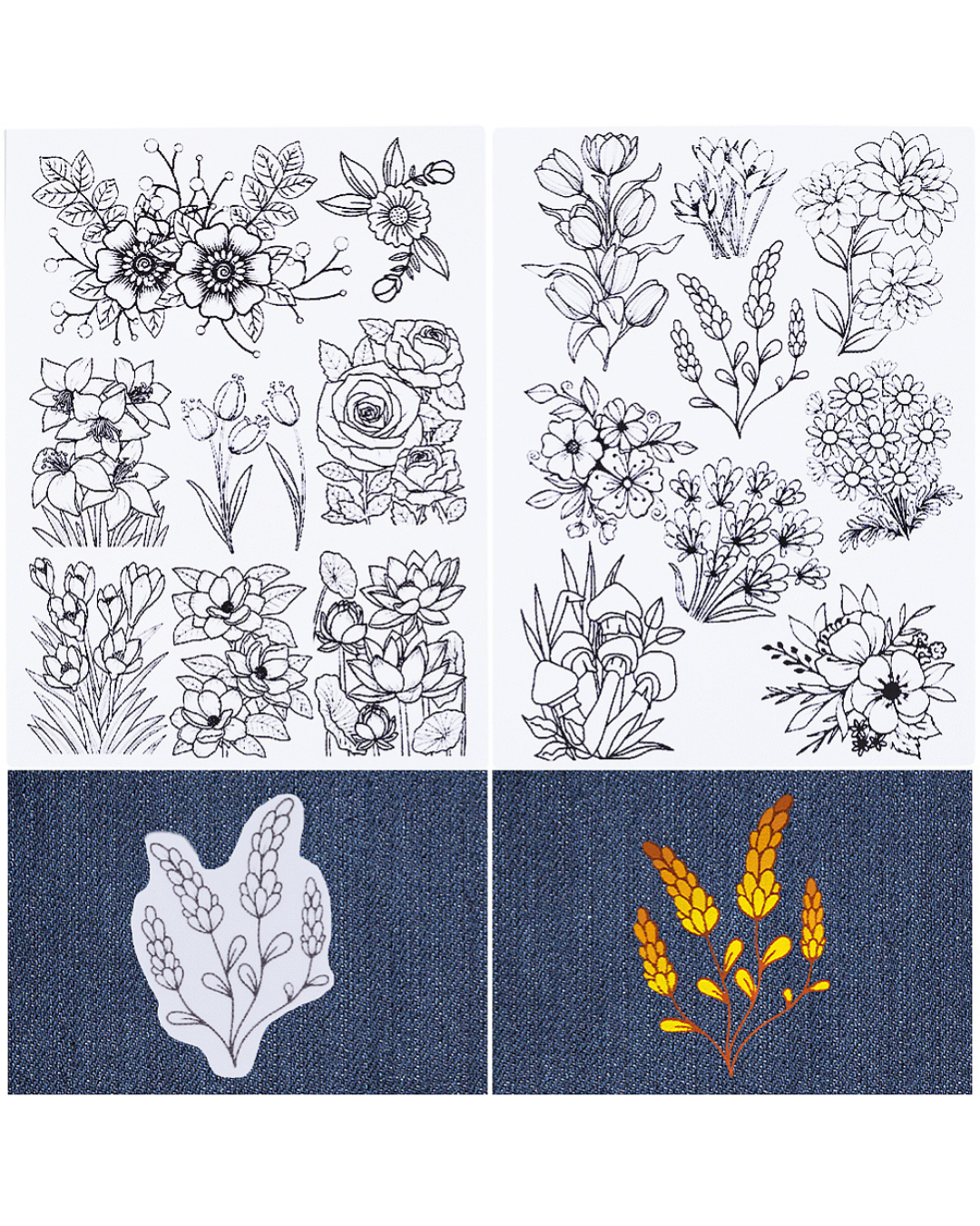 Vandopløselige Broderimønstre – Blomster (2 ark, A4)