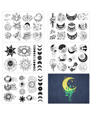 Vandopløselige Broderimønstre – Sol og Måne Motiver (5 ark, A4)