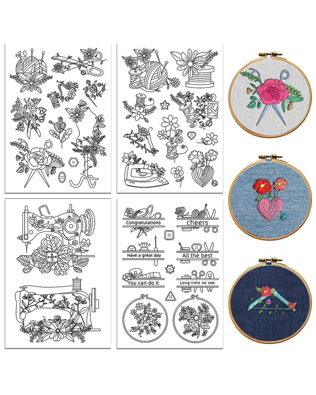 Vandopløselige Broderimønstre – Håndarbejde Motiver (4 ark, A4)