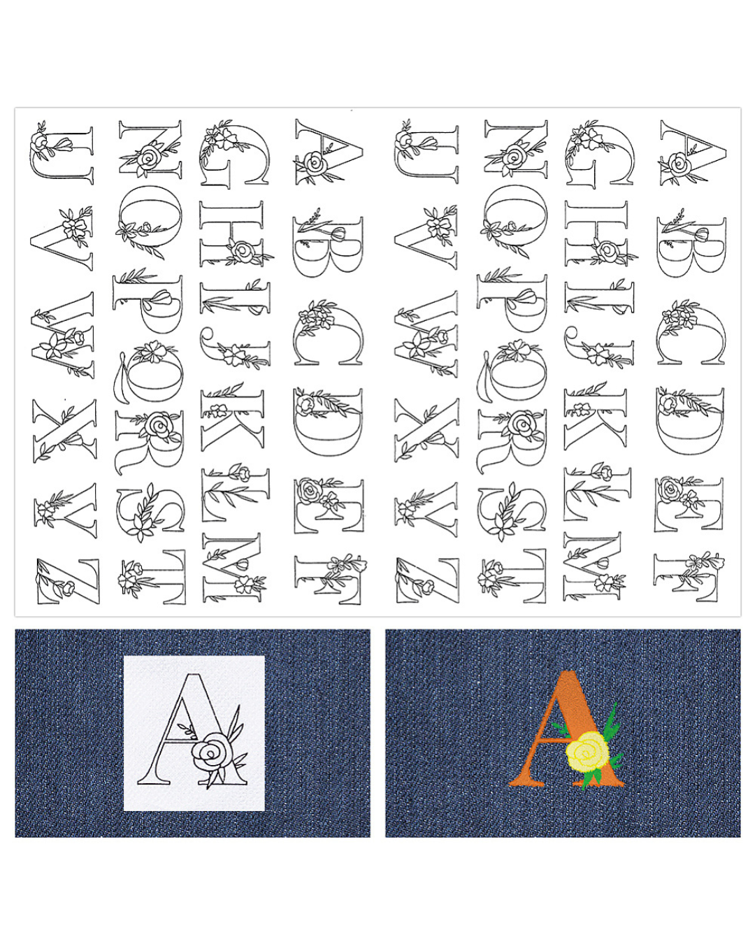 Vandopløselige Broderimønstre – Bogstaver A–Z (1 ark)