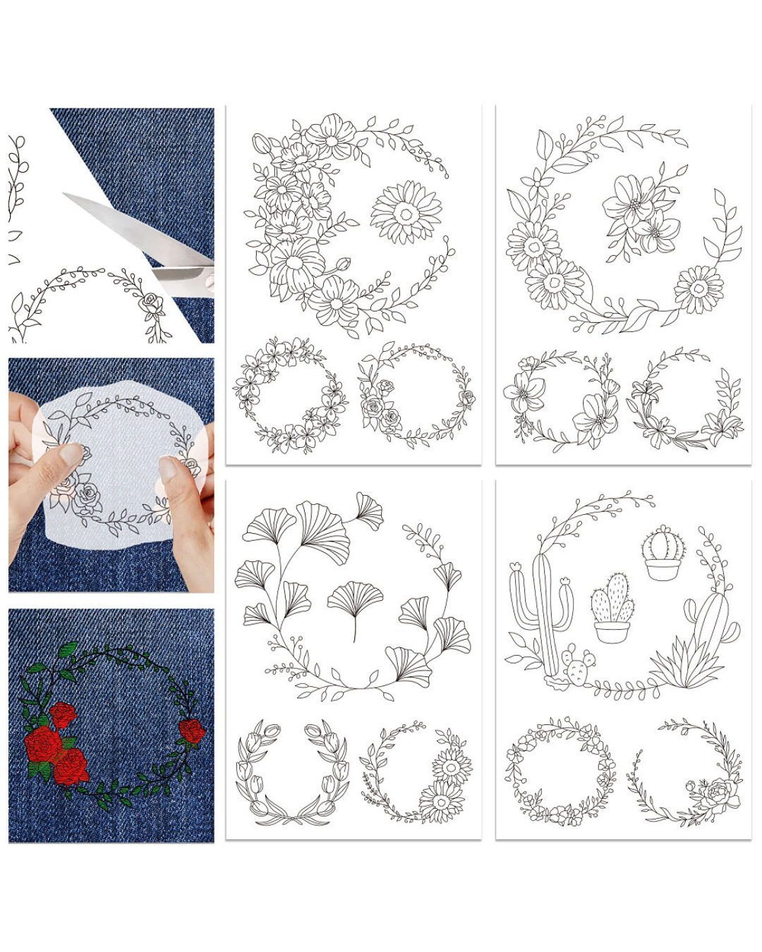 Vandopløselige Broderimønstre – Blomster (4 ark, A4)