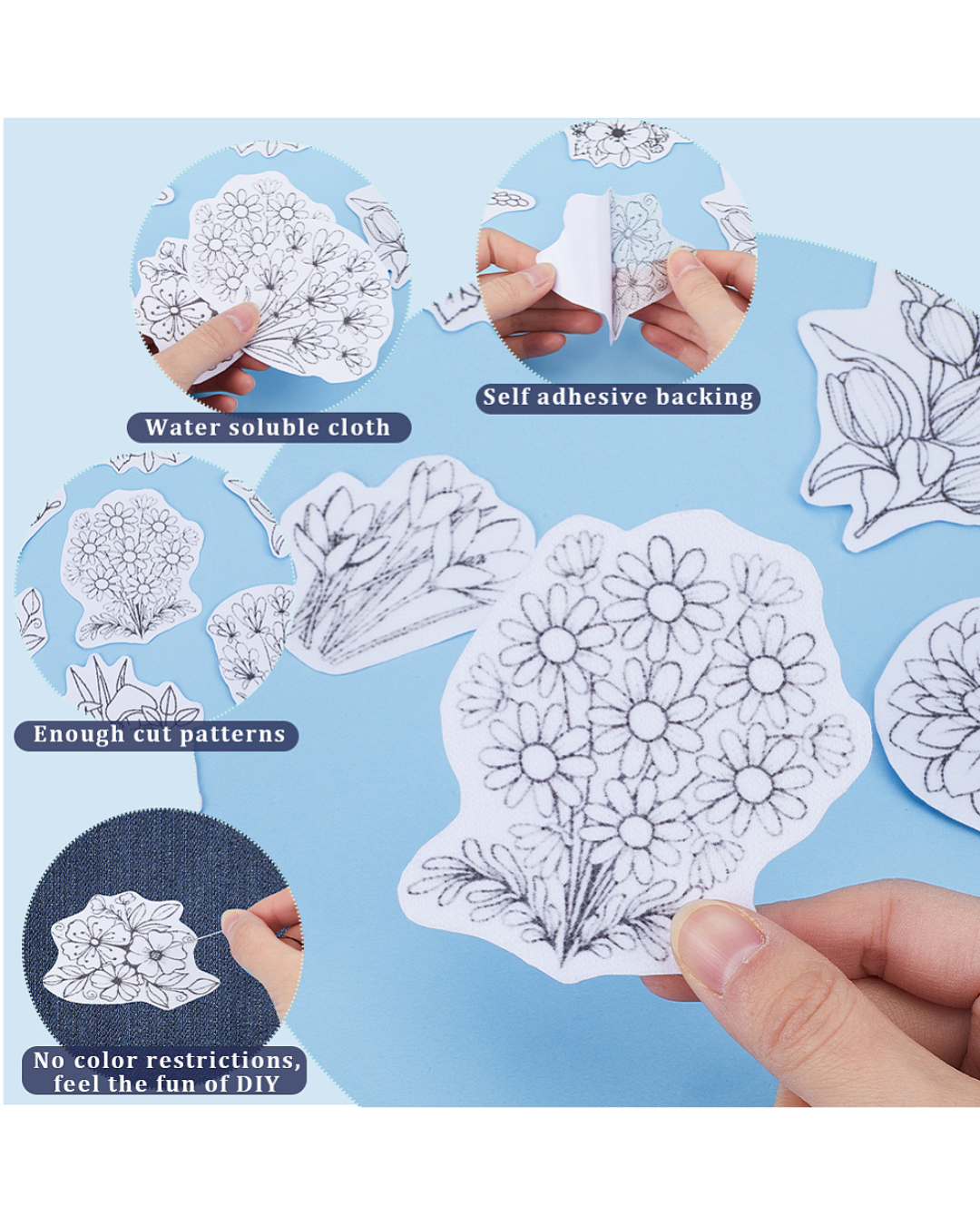 Vandopløselige Broderimønstre – Blomster (2 ark, A4)