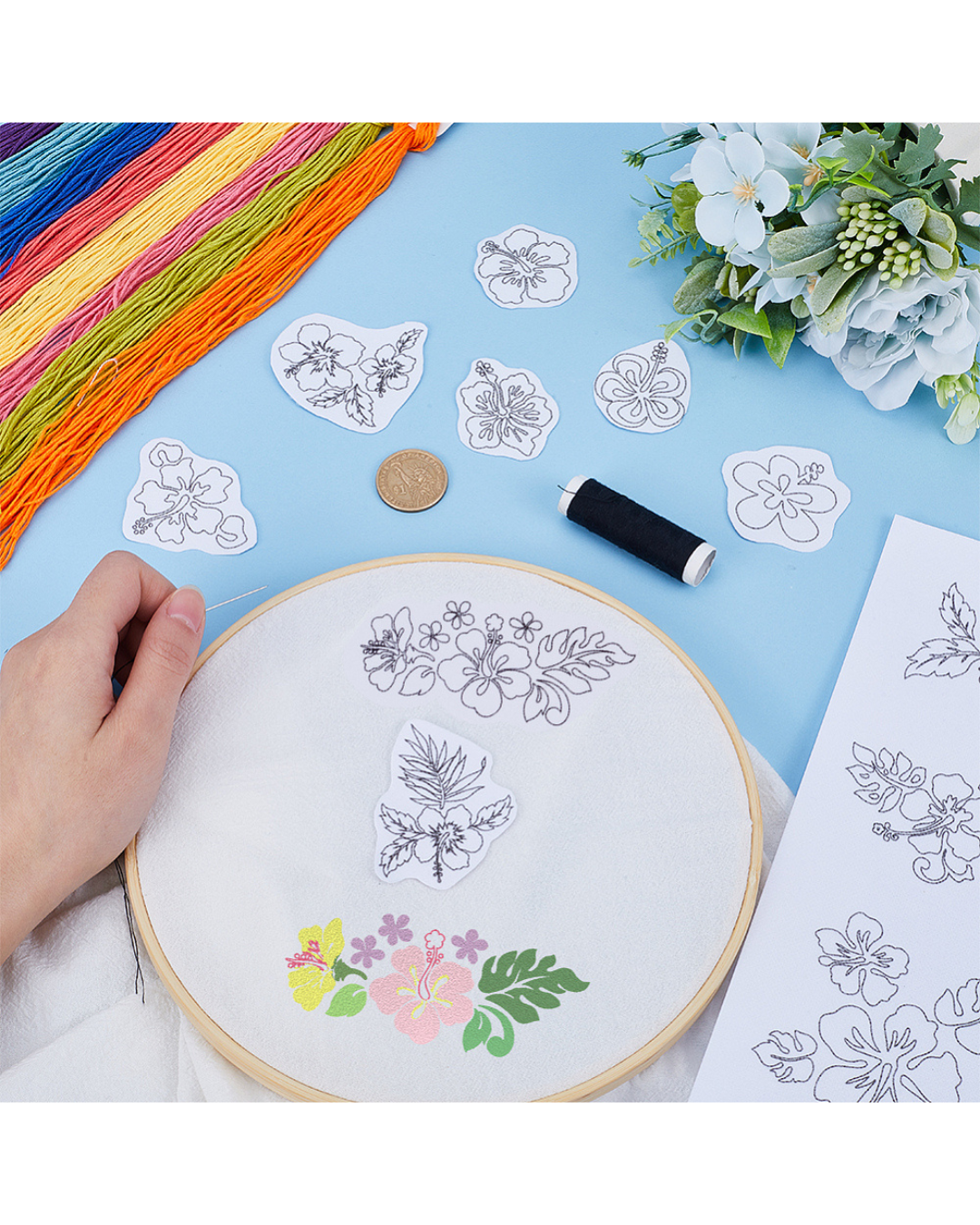 Vandopløselige Broderimønstre – Blomster (2 ark)