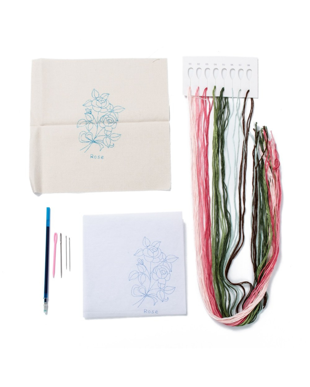 Pink Rose Motiv - Broderikit (2 stk. stof)