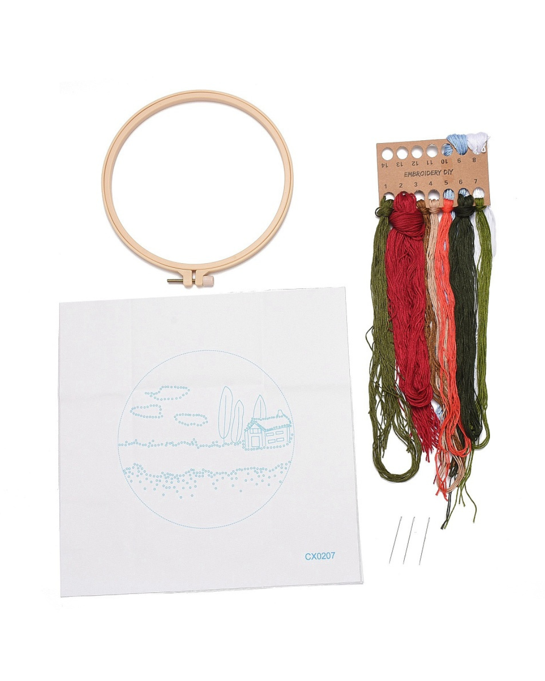 Mark med Røde Blomster – Broderikit (Ø18 cm) inkl. ramme