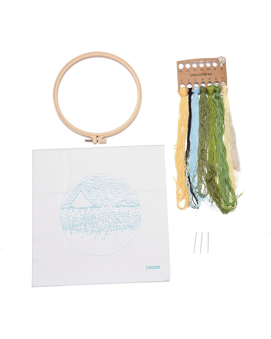 Hvede & Bjergmotiv - Broderikit (Ø20 cm) Inkl. ramme