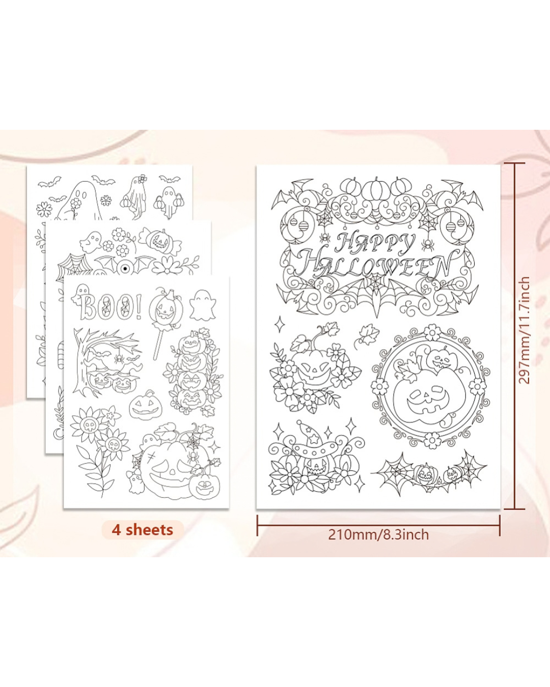 Vandopløselige Broderimønstre – Halloween motiver (4 ark)
