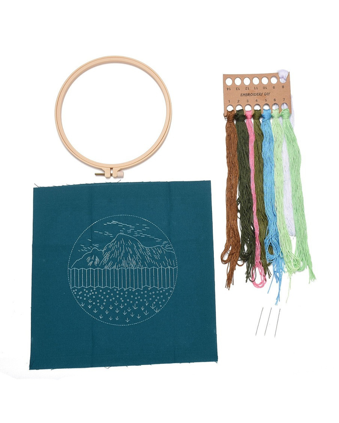 Blomster & Bjerge – Broderikit (Ø18 cm) inkl. ramme