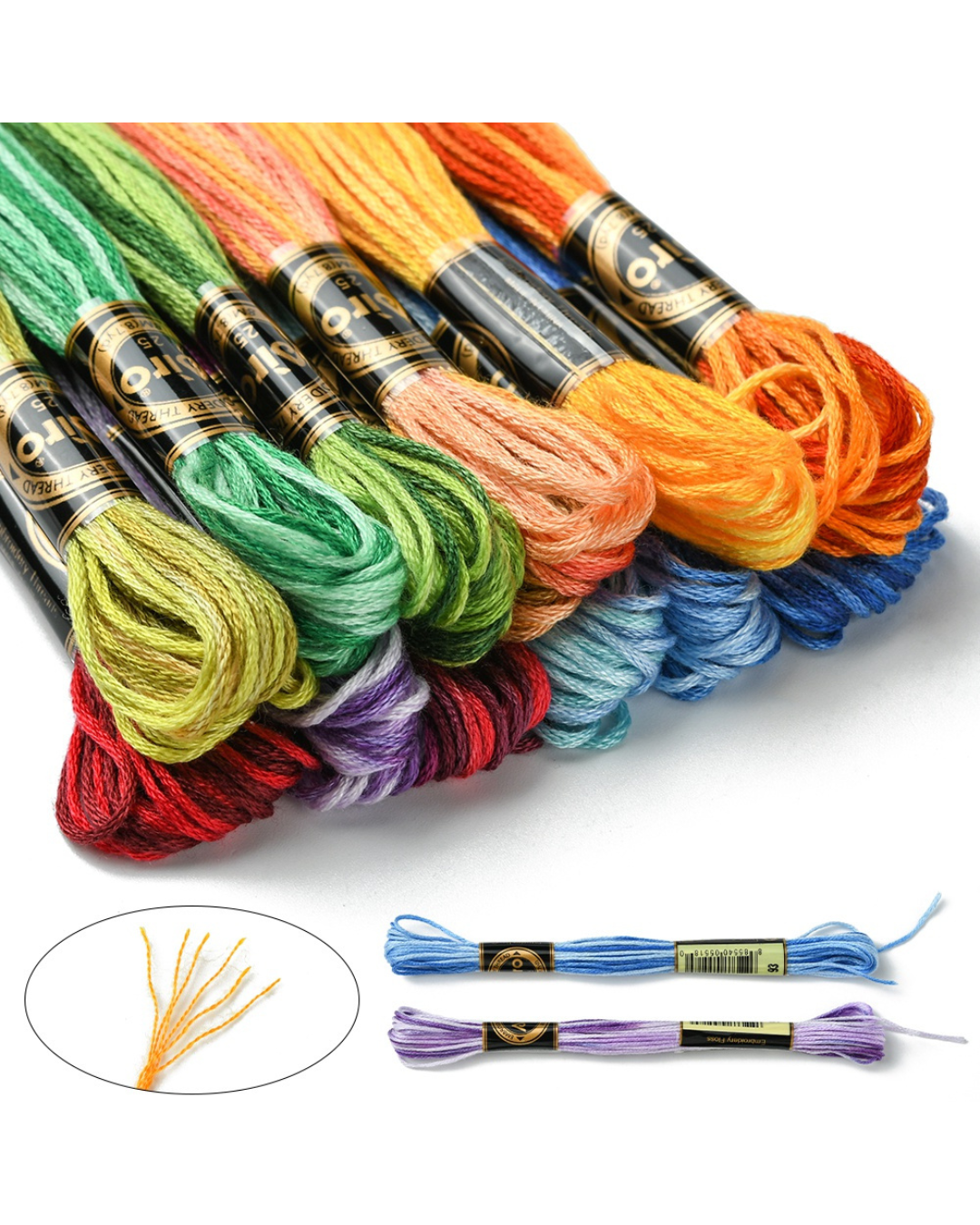 Broderigarn – 12 Dukker Polyester, Regnbuefarver