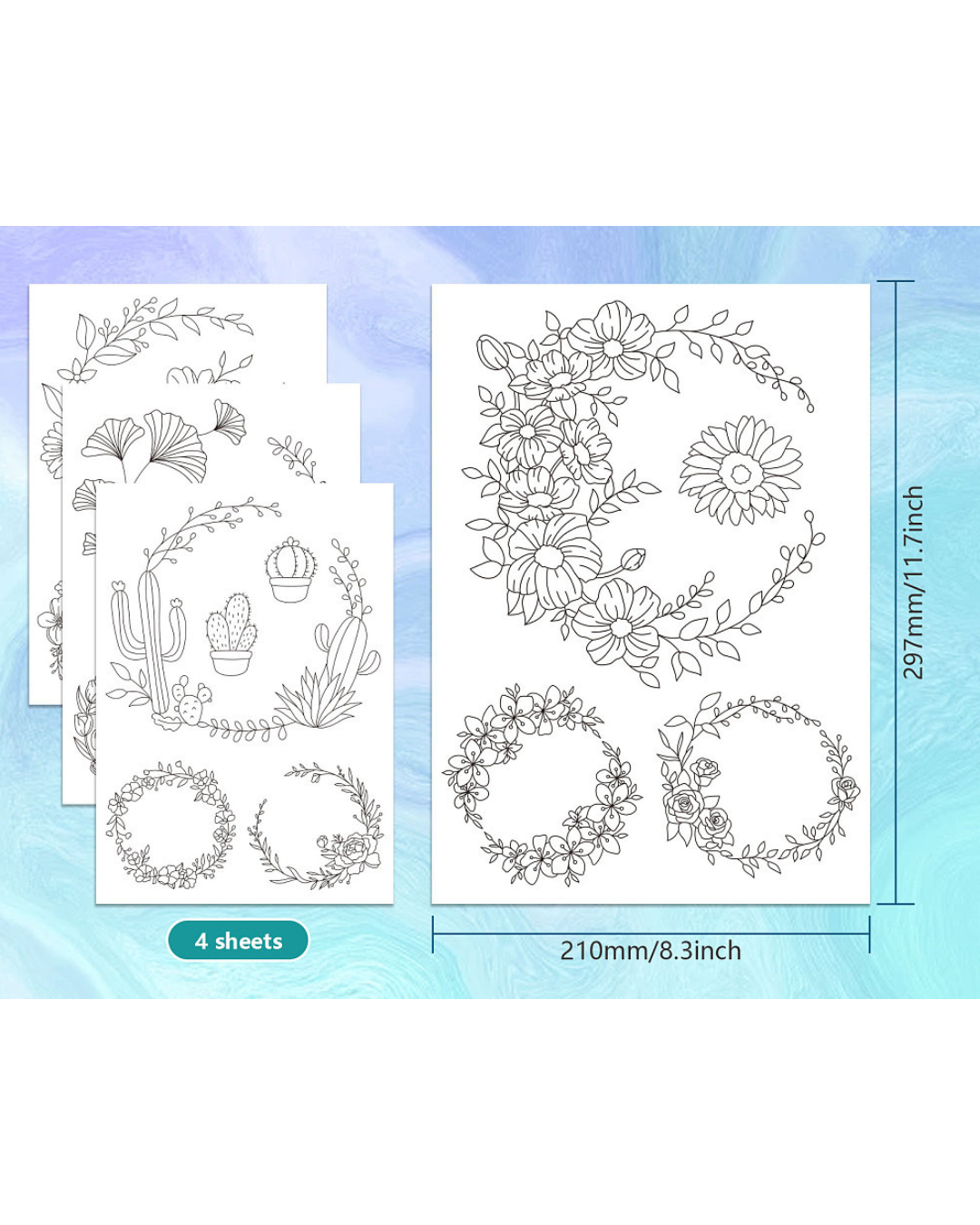 Vandopløselige Broderimønstre – Blomster (4 ark, A4)
