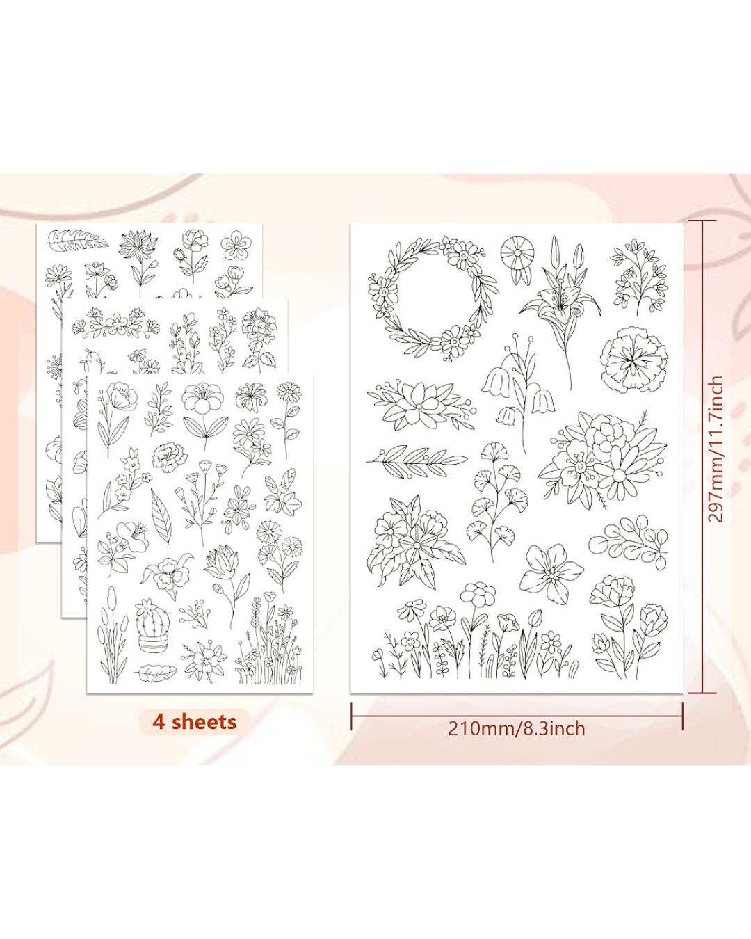 Vandopløselige Broderimønstre – Blomster (4 ark)