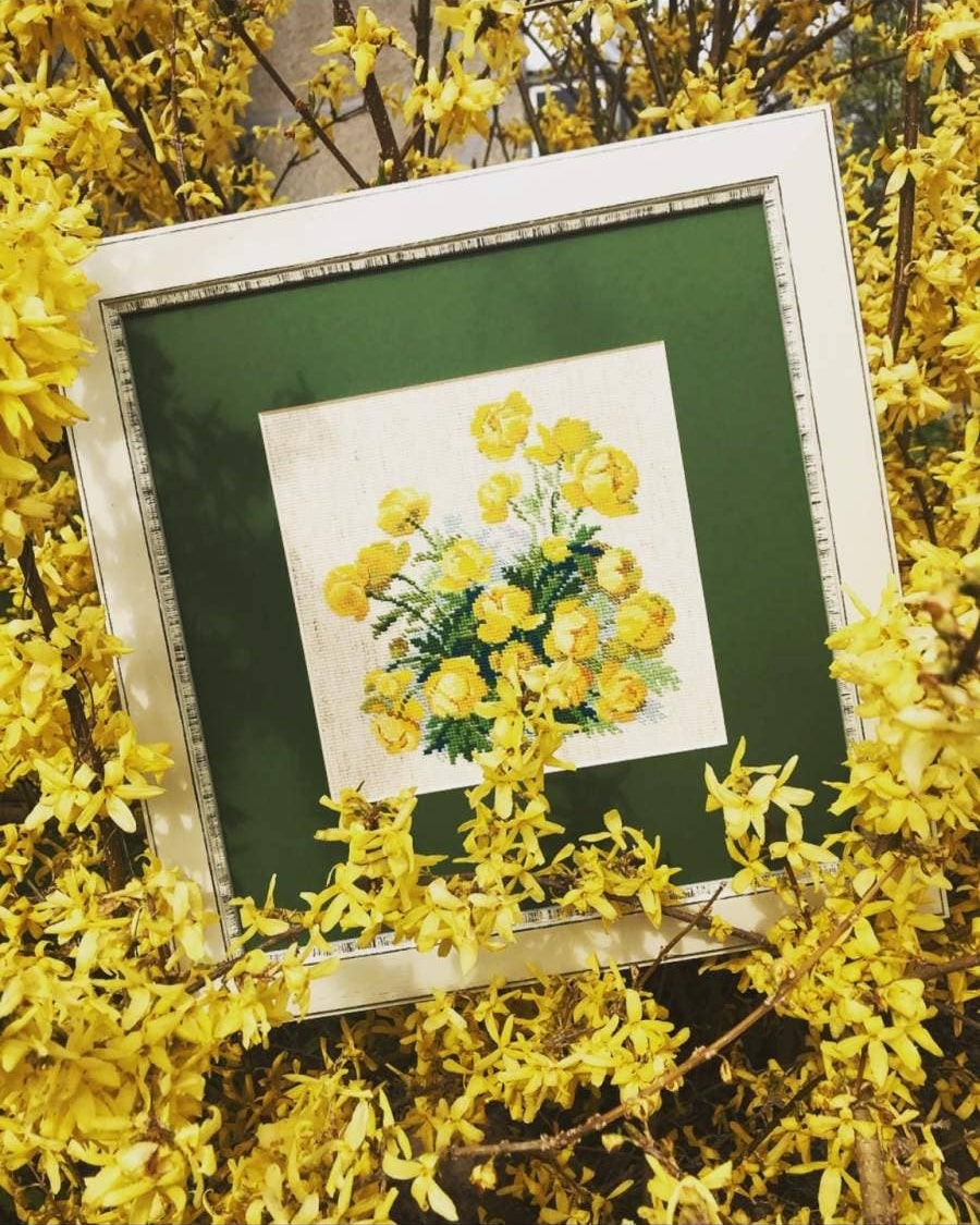 Globeblomst – RIOLIS Broderikit (20 x 20 cm)