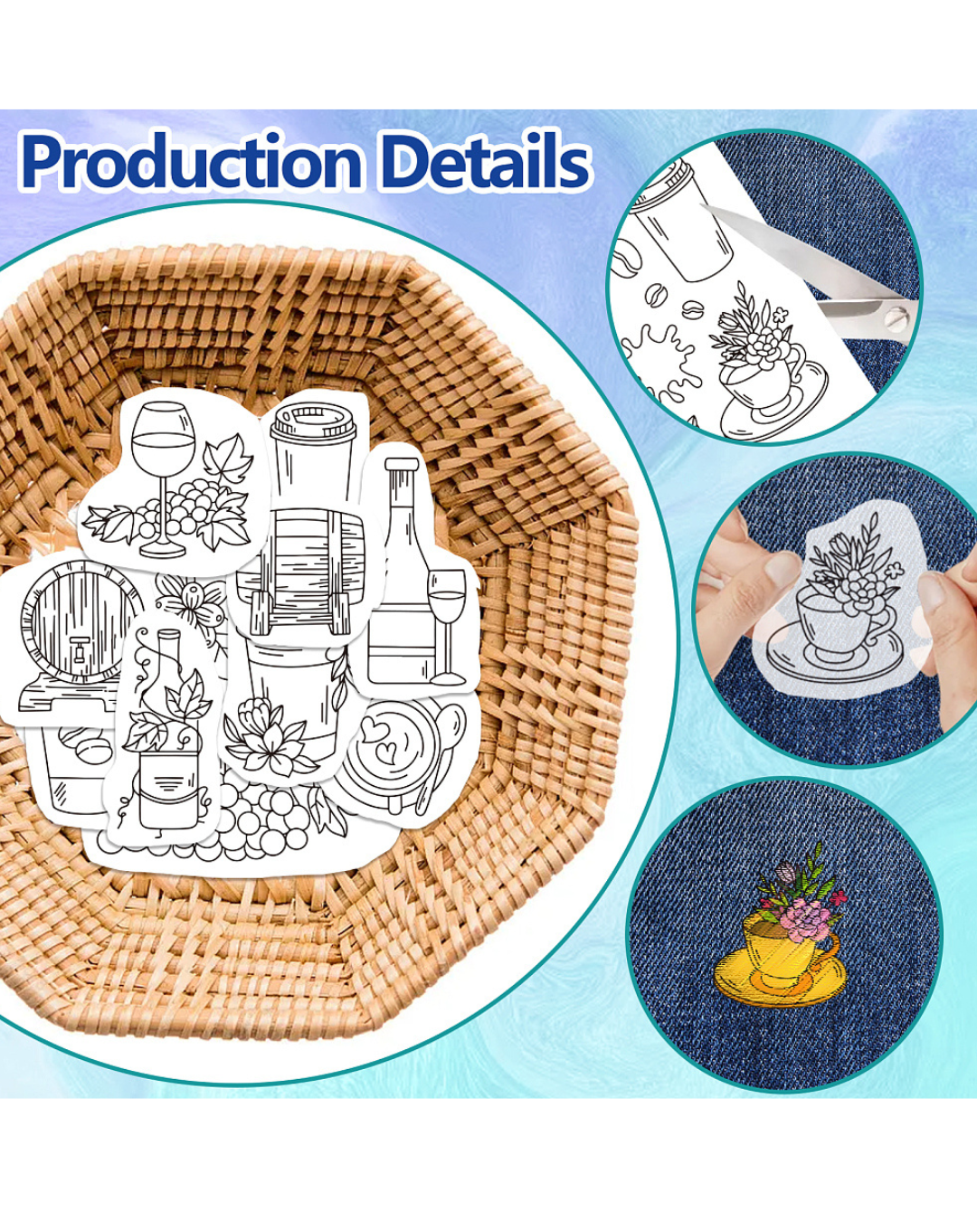 Vandopløselige Broderimønstre – Drikkevarer (4 ark, A4)