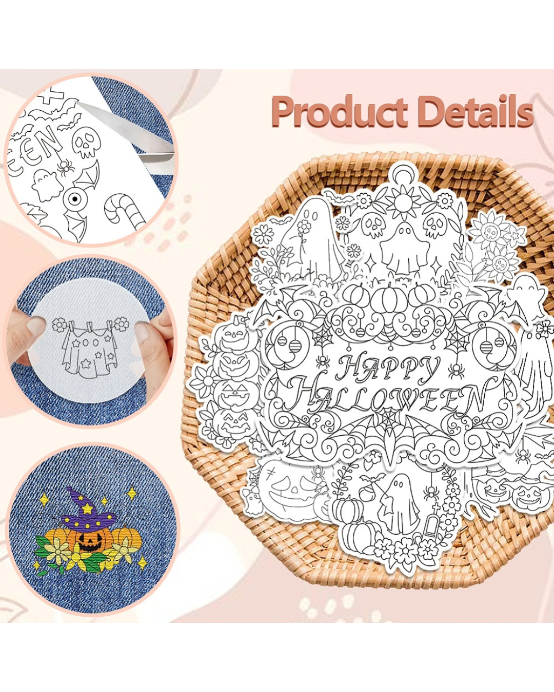 Vandopløselige Broderimønstre – Halloween motiver (4 ark)