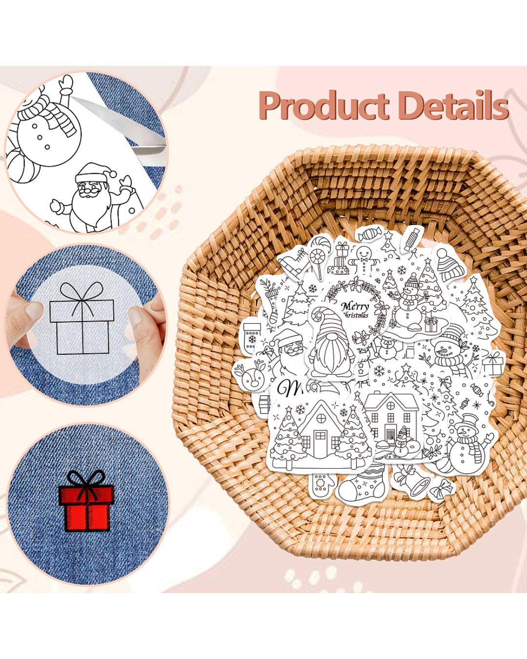 Vandopløselige Broderimønstre – Jul (4 ark, A4)