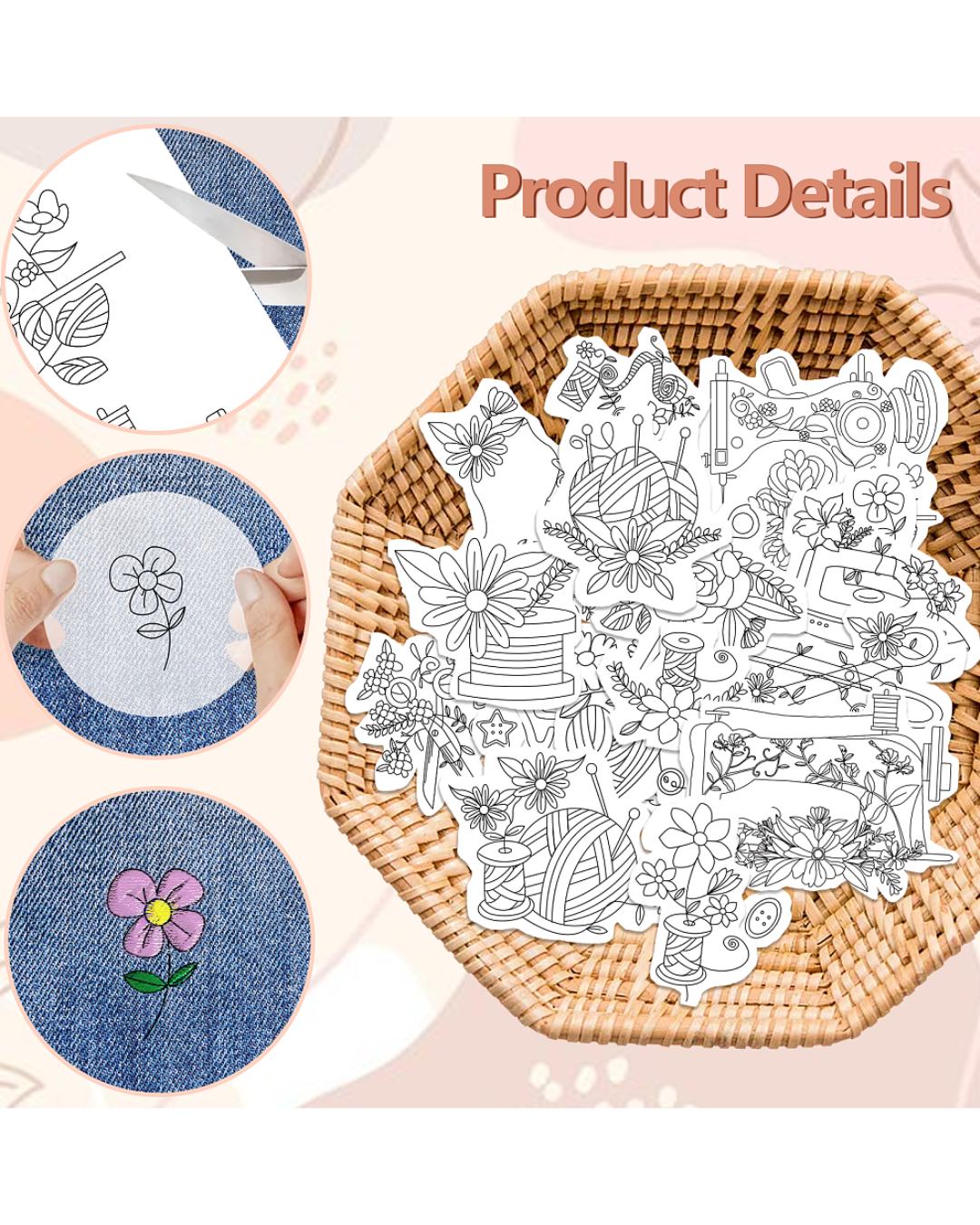Vandopløselige Broderimønstre – Håndarbejde Motiver (4 ark, A4)