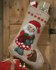 Julesok XL med Nisse og Pindsvin – Broderikit (60 x 84 cm)