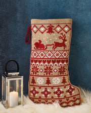 Julesok med røde julemotiver – Broderikit (37 x 60 cm)