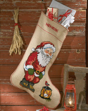 Julesok XL med Julemand og Navn – Broderikit (57 x 80 cm)