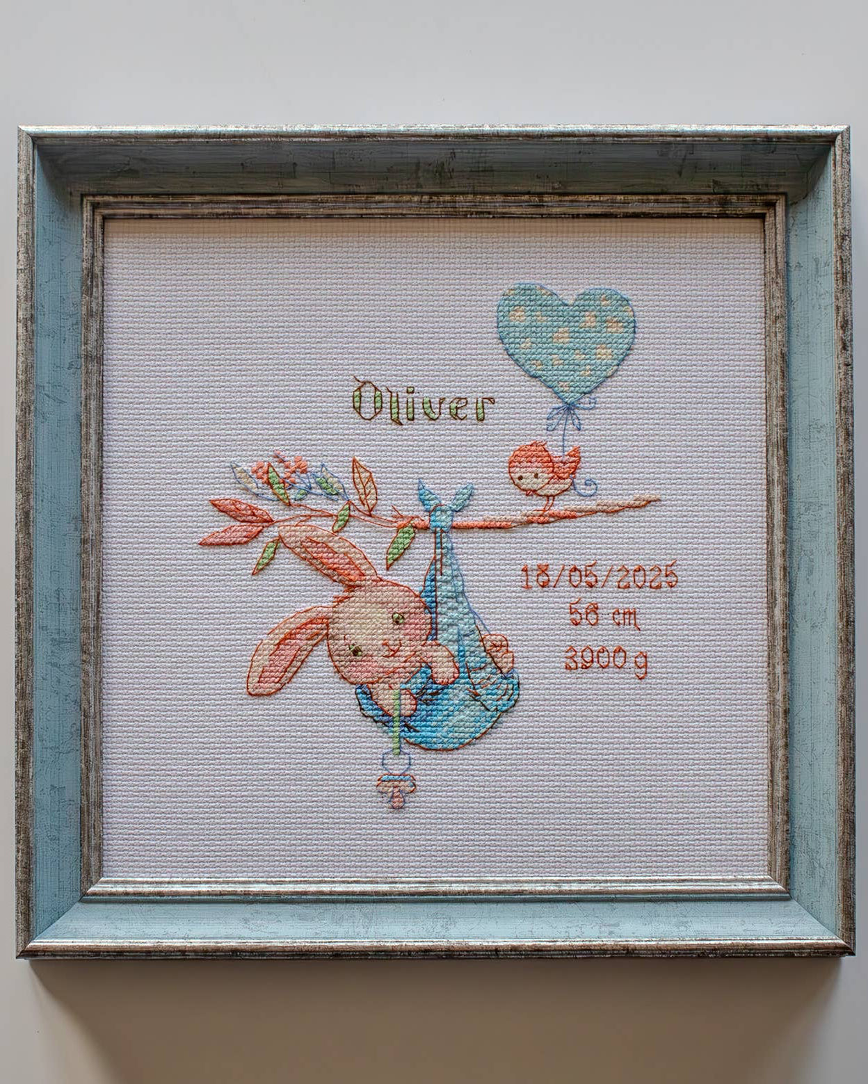 Dreng Fødselsbillede - AINE Broderikit (20 x 20 cm)