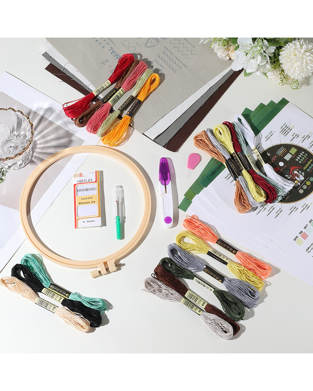 Broderisæt til Begyndere – Mønstrede Motiver med Broderiramme
