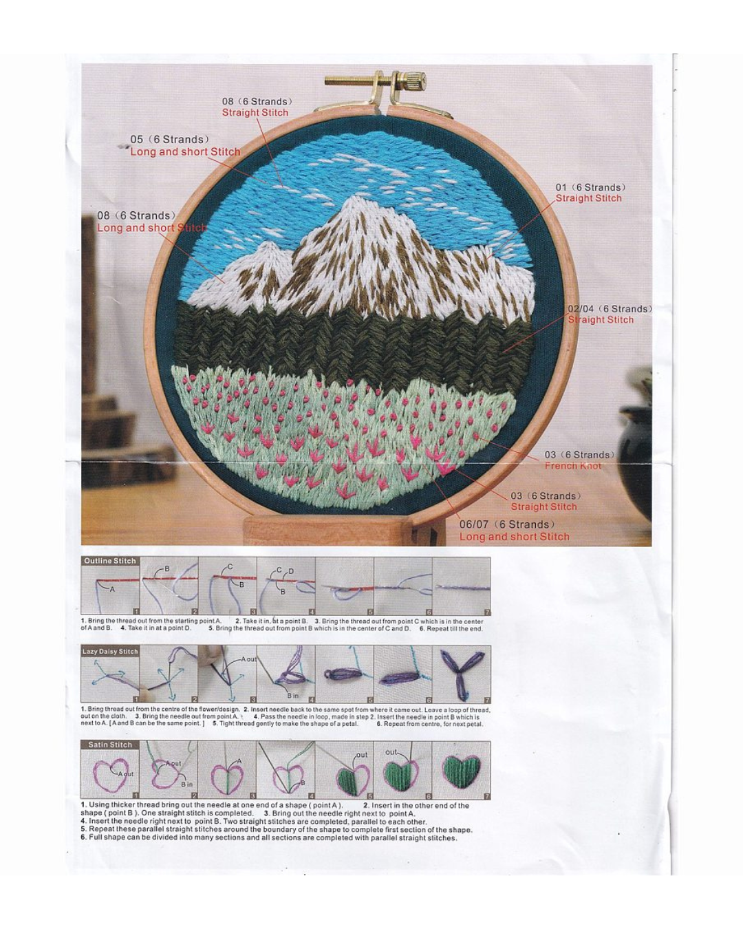 Blomster & Bjerge – Broderikit (Ø18 cm) inkl. ramme