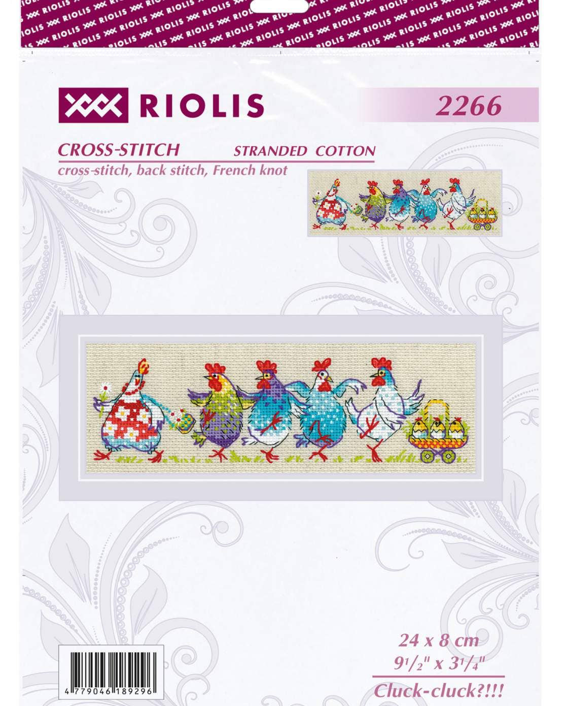 Glade Høns - RIOLIS Broderikit (24 x 8 cm)