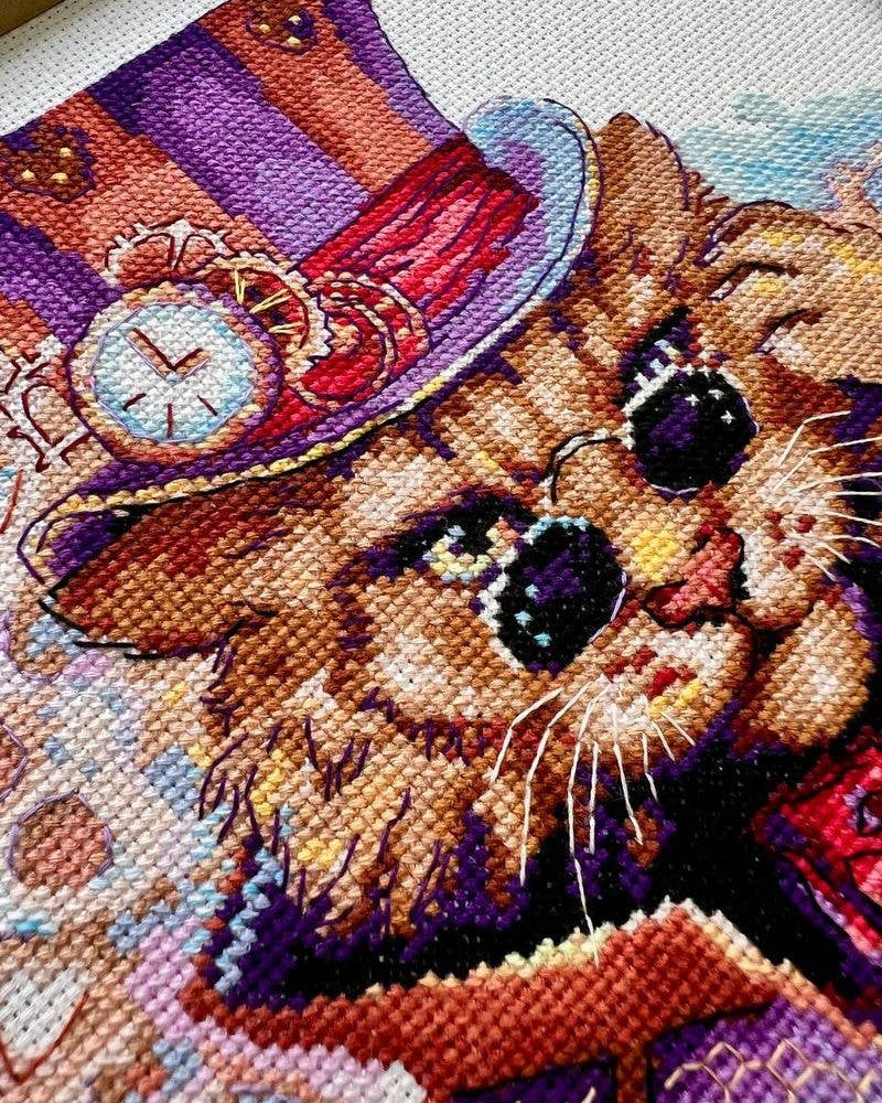 Steampunk-kat – RIOLIS Broderikit (20 x 20 cm)