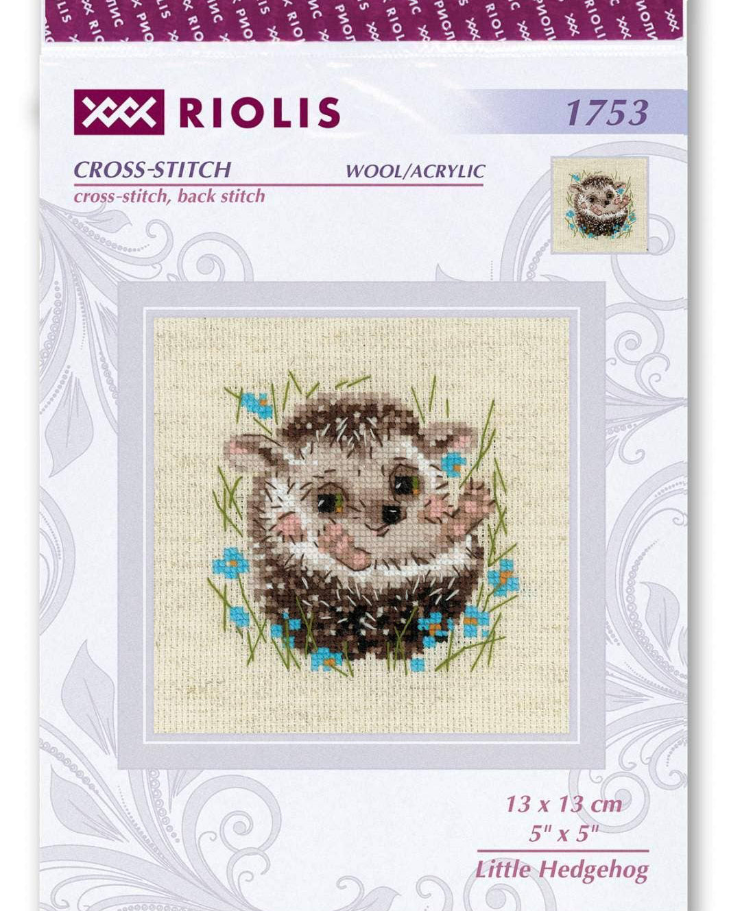 Lille pindsvin - RIOLIS Broderikit (13 x 13 cm)