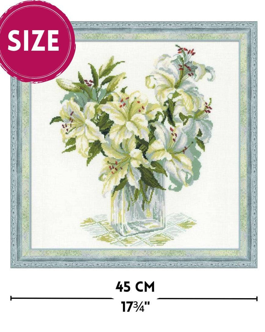 Hvide Liljer - RIOLIS Broderikit (45 x 45 cm)