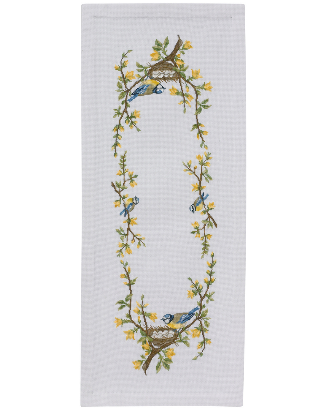 Blåmejse rede bordløber – Broderikit (38x90 cm)