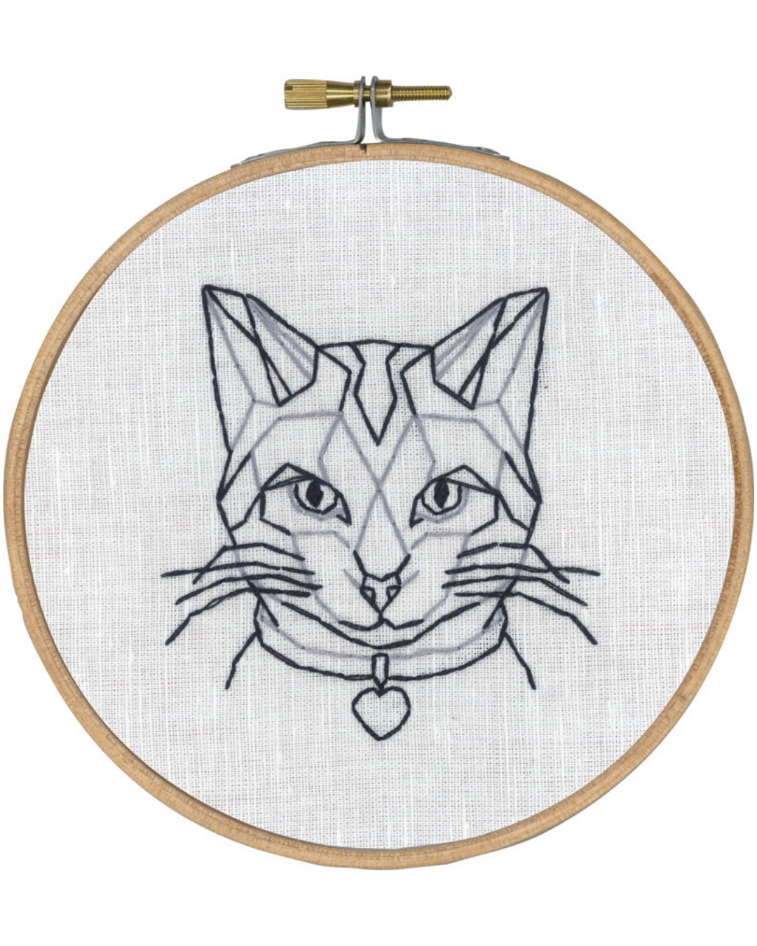 Kat i streg – Broderikit (Ø 13 cm)