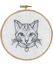 Kat i streg – Broderikit (Ø 13 cm)