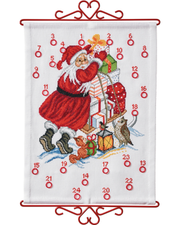 Julekalender Julemand med Gaver - Broderikit (32×44 cm)