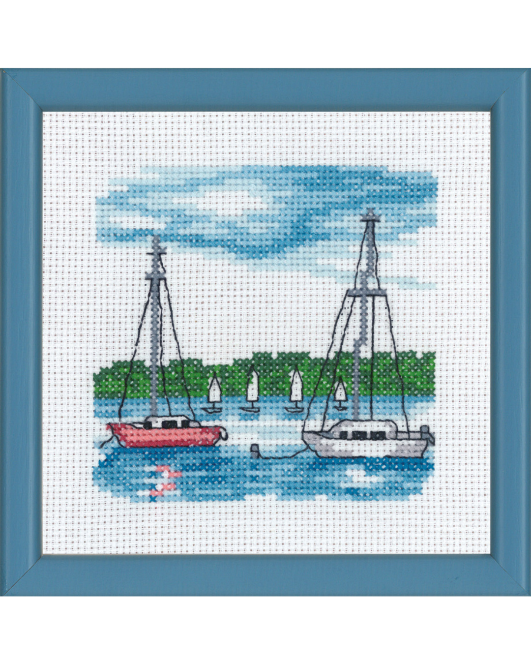 Hvid og Rød Sejlskibe – Broderikit (13×13 cm)