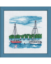 Hvid og Rød Sejlskibe – Broderikit (13×13 cm)