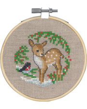 Vintermotiv med Bambi – Broderikit (7x7 cm) inkl. ramme